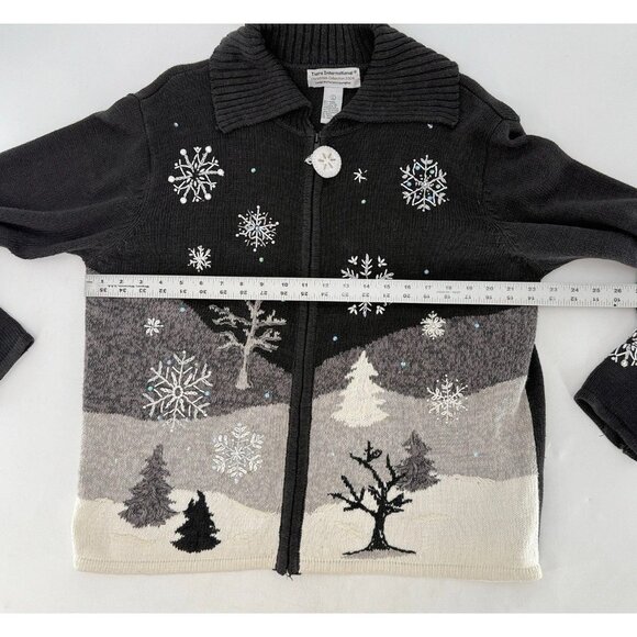 TIARA Winter Wonderland Ramie Blend Sweater Black Cardigan‎ Christmas Snowy Sz L - Picture 12 of 12